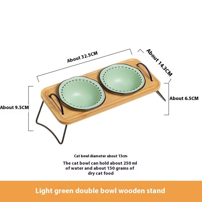 Pet Wooden Rack Multi-functional Ceramic Bowl