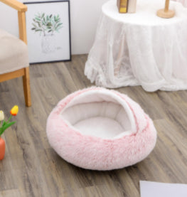 2 In 1 Winter Pet Round Plush Warm Bed