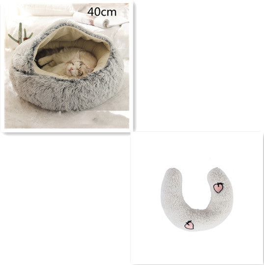 2 In 1 Winter Pet Round Plush Warm Bed