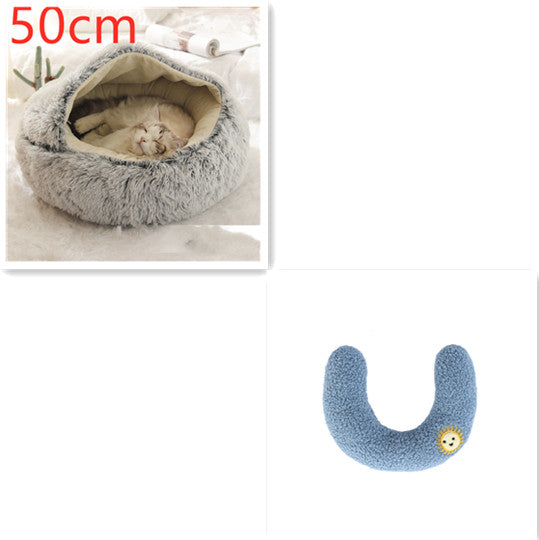 2 In 1 Winter Pet Round Plush Warm Bed