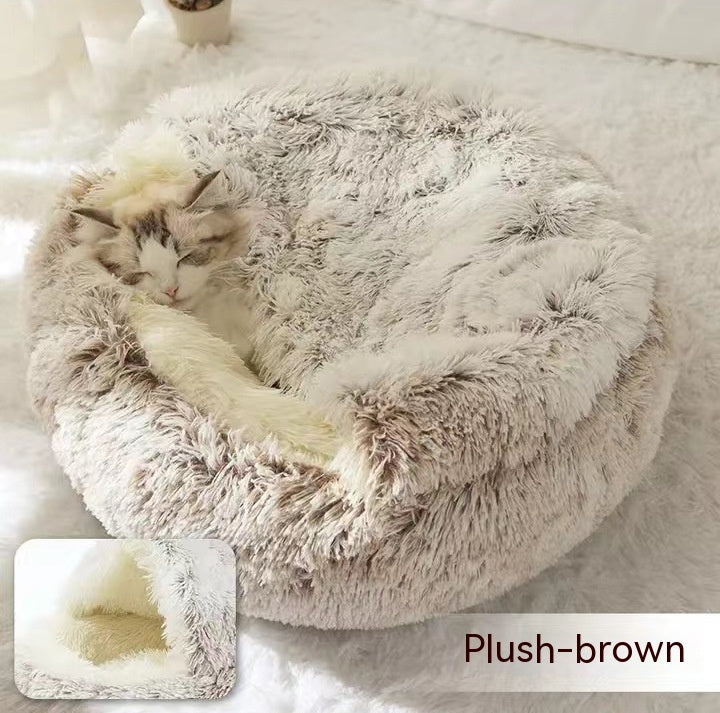 2 In 1 Winter Pet Round Plush Warm Bed