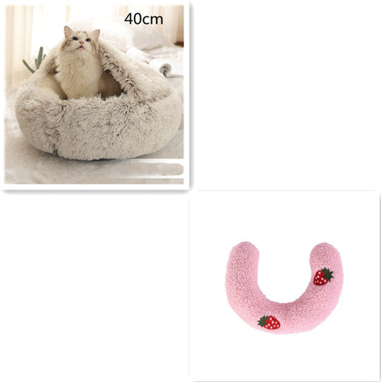 2 In 1 Winter Pet Round Plush Warm Bed