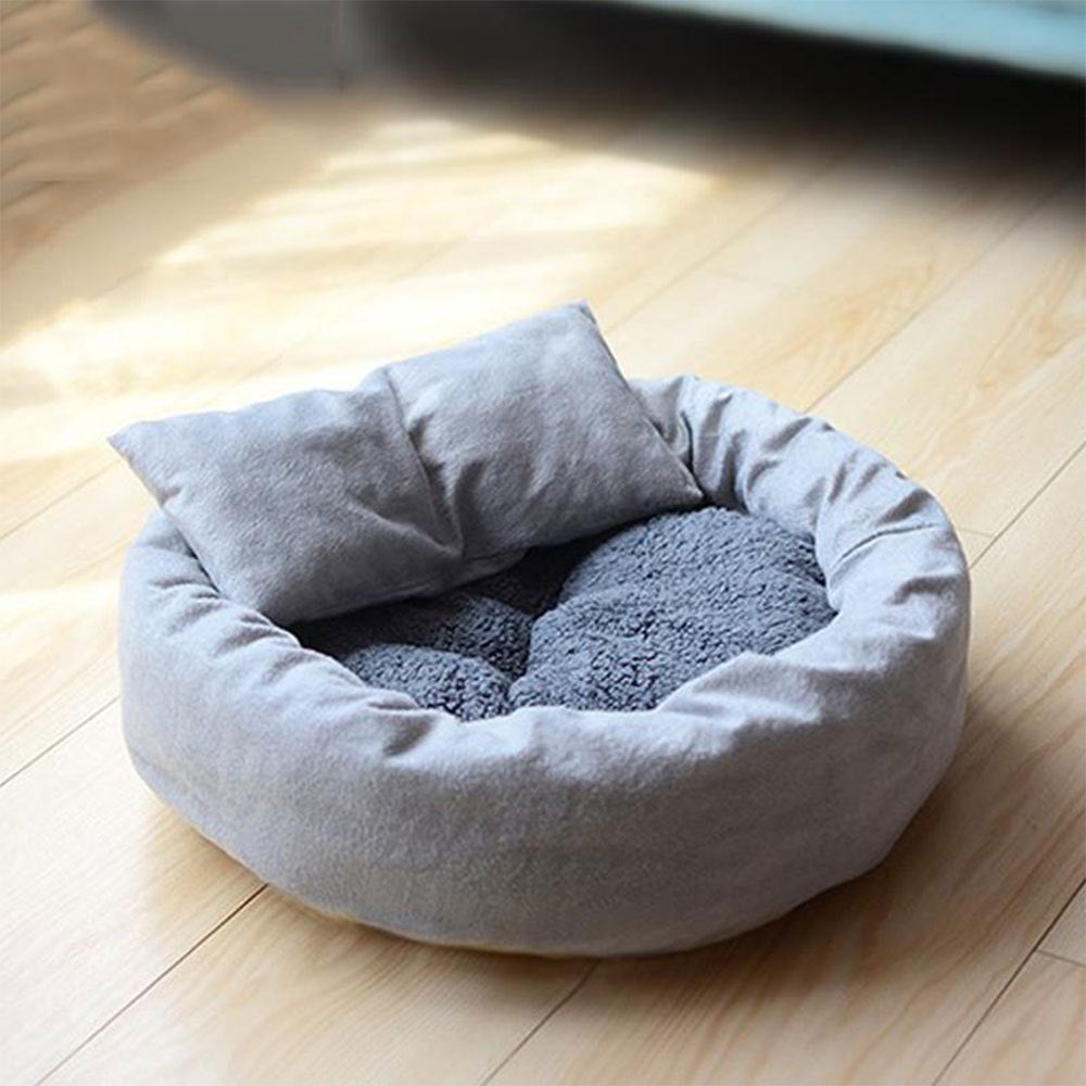 Pet Round Short Plush Bed With Pillow